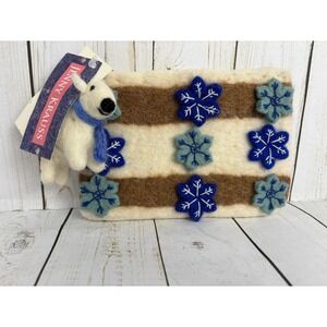 New Jenny Krauss Sundance Felted Wool Pouch Snowflake Polar Bear Charm